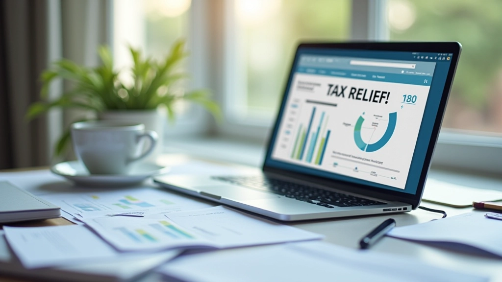 Laptop screen displaying tax relief categories checklist with organized information and financial planning tools