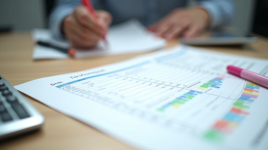 Tax calculation worksheet showing income brackets with colored sections and calculated amounts for each bracket level