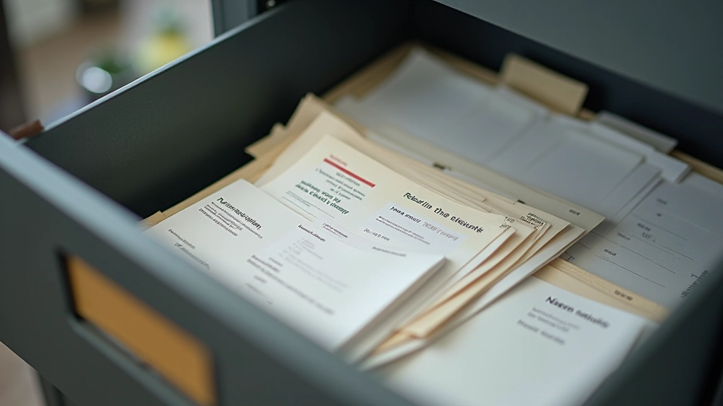 Filing system with organized documents, folders, and receipts arranged for efficient tax documentation storage